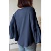imageBTFBM Womens Casual V Neck Ribbed Knit Shirts 2025 Fall Pullover Tunic Tops Loose Balloon Long Sleeve Blouses TopSolid Blue
