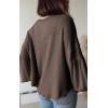imageBTFBM Womens Casual V Neck Ribbed Knit Shirts 2025 Fall Pullover Tunic Tops Loose Balloon Long Sleeve Blouses TopSolid Brown