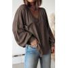 imageBTFBM Womens Casual V Neck Ribbed Knit Shirts 2025 Fall Pullover Tunic Tops Loose Balloon Long Sleeve Blouses TopSolid Brown