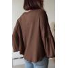 imageBTFBM Womens Casual V Neck Ribbed Knit Shirts 2025 Fall Pullover Tunic Tops Loose Balloon Long Sleeve Blouses TopSolid Caramel