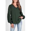 imageBTFBM Womens Casual V Neck Ribbed Knit Shirts 2025 Fall Pullover Tunic Tops Loose Balloon Long Sleeve Blouses TopSolid Dark Army Green