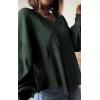 imageBTFBM Womens Casual V Neck Ribbed Knit Shirts 2025 Fall Pullover Tunic Tops Loose Balloon Long Sleeve Blouses TopSolid Dark Army Green