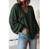 imageBTFBM Womens Casual V Neck Ribbed Knit Shirts 2025 Fall Pullover Tunic Tops Loose Balloon Long Sleeve Blouses TopSolid Dark Army Green