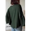 imageBTFBM Womens Casual V Neck Ribbed Knit Shirts 2025 Fall Pullover Tunic Tops Loose Balloon Long Sleeve Blouses TopSolid Dark Army Green
