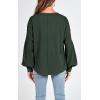 imageBTFBM Womens Casual V Neck Ribbed Knit Shirts 2025 Fall Pullover Tunic Tops Loose Balloon Long Sleeve Blouses TopSolid Dark Army Green