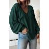 imageBTFBM Womens Casual V Neck Ribbed Knit Shirts 2025 Fall Pullover Tunic Tops Loose Balloon Long Sleeve Blouses TopSolid Dark Green