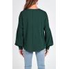 imageBTFBM Womens Casual V Neck Ribbed Knit Shirts 2025 Fall Pullover Tunic Tops Loose Balloon Long Sleeve Blouses TopSolid Dark Green