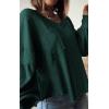 imageBTFBM Womens Casual V Neck Ribbed Knit Shirts 2025 Fall Pullover Tunic Tops Loose Balloon Long Sleeve Blouses TopSolid Dark Green