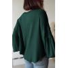 imageBTFBM Womens Casual V Neck Ribbed Knit Shirts 2025 Fall Pullover Tunic Tops Loose Balloon Long Sleeve Blouses TopSolid Dark Green