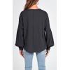 imageBTFBM Womens Casual V Neck Ribbed Knit Shirts 2025 Fall Pullover Tunic Tops Loose Balloon Long Sleeve Blouses TopSolid Dark Grey