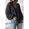 imageBTFBM Womens Casual V Neck Ribbed Knit Shirts 2025 Fall Pullover Tunic Tops Loose Balloon Long Sleeve Blouses TopSolid Dark Grey