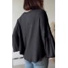 imageBTFBM Womens Casual V Neck Ribbed Knit Shirts 2025 Fall Pullover Tunic Tops Loose Balloon Long Sleeve Blouses TopSolid Dark Grey