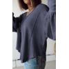 imageBTFBM Womens Casual V Neck Ribbed Knit Shirts 2025 Fall Pullover Tunic Tops Loose Balloon Long Sleeve Blouses TopSolid Dark Grey Blue