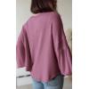 imageBTFBM Womens Casual V Neck Ribbed Knit Shirts 2025 Fall Pullover Tunic Tops Loose Balloon Long Sleeve Blouses TopSolid Dusty Pink