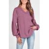 imageBTFBM Womens Casual V Neck Ribbed Knit Shirts 2025 Fall Pullover Tunic Tops Loose Balloon Long Sleeve Blouses TopSolid Dusty Pink
