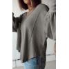 imageBTFBM Womens Casual V Neck Ribbed Knit Shirts 2025 Fall Pullover Tunic Tops Loose Balloon Long Sleeve Blouses TopSolid Grey