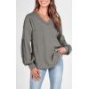 imageBTFBM Womens Casual V Neck Ribbed Knit Shirts 2025 Fall Pullover Tunic Tops Loose Balloon Long Sleeve Blouses TopSolid Grey