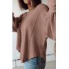 imageBTFBM Womens Casual V Neck Ribbed Knit Shirts 2025 Fall Pullover Tunic Tops Loose Balloon Long Sleeve Blouses TopSolid Khaki