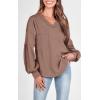 imageBTFBM Womens Casual V Neck Ribbed Knit Shirts 2025 Fall Pullover Tunic Tops Loose Balloon Long Sleeve Blouses TopSolid Khaki