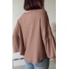 imageBTFBM Womens Casual V Neck Ribbed Knit Shirts 2025 Fall Pullover Tunic Tops Loose Balloon Long Sleeve Blouses TopSolid Khaki