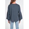 imageBTFBM Womens Casual V Neck Ribbed Knit Shirts 2025 Fall Pullover Tunic Tops Loose Balloon Long Sleeve Blouses TopSolid Light Grey Blue
