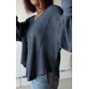 imageBTFBM Womens Casual V Neck Ribbed Knit Shirts 2025 Fall Pullover Tunic Tops Loose Balloon Long Sleeve Blouses TopSolid Light Grey Blue