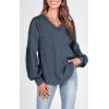 imageBTFBM Womens Casual V Neck Ribbed Knit Shirts 2025 Fall Pullover Tunic Tops Loose Balloon Long Sleeve Blouses TopSolid Light Grey Blue