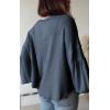 imageBTFBM Womens Casual V Neck Ribbed Knit Shirts 2025 Fall Pullover Tunic Tops Loose Balloon Long Sleeve Blouses TopSolid Light Grey Blue