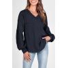 imageBTFBM Womens Casual V Neck Ribbed Knit Shirts 2025 Fall Pullover Tunic Tops Loose Balloon Long Sleeve Blouses TopSolid Navy