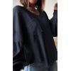 imageBTFBM Womens Casual V Neck Ribbed Knit Shirts 2025 Fall Pullover Tunic Tops Loose Balloon Long Sleeve Blouses TopSolid Navy