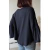 imageBTFBM Womens Casual V Neck Ribbed Knit Shirts 2025 Fall Pullover Tunic Tops Loose Balloon Long Sleeve Blouses TopSolid Navy