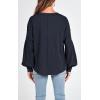 imageBTFBM Womens Casual V Neck Ribbed Knit Shirts 2025 Fall Pullover Tunic Tops Loose Balloon Long Sleeve Blouses TopSolid Navy