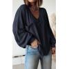 imageBTFBM Womens Casual V Neck Ribbed Knit Shirts 2025 Fall Pullover Tunic Tops Loose Balloon Long Sleeve Blouses TopSolid Navy
