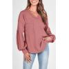 imageBTFBM Womens Casual V Neck Ribbed Knit Shirts 2025 Fall Pullover Tunic Tops Loose Balloon Long Sleeve Blouses TopSolid Pink