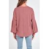 imageBTFBM Womens Casual V Neck Ribbed Knit Shirts 2025 Fall Pullover Tunic Tops Loose Balloon Long Sleeve Blouses TopSolid Pink