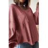 imageBTFBM Womens Casual V Neck Ribbed Knit Shirts 2025 Fall Pullover Tunic Tops Loose Balloon Long Sleeve Blouses TopSolid Pink