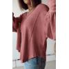 imageBTFBM Womens Casual V Neck Ribbed Knit Shirts 2025 Fall Pullover Tunic Tops Loose Balloon Long Sleeve Blouses TopSolid Pink