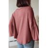 imageBTFBM Womens Casual V Neck Ribbed Knit Shirts 2025 Fall Pullover Tunic Tops Loose Balloon Long Sleeve Blouses TopSolid Pink