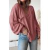 imageBTFBM Womens Casual V Neck Ribbed Knit Shirts 2025 Fall Pullover Tunic Tops Loose Balloon Long Sleeve Blouses TopSolid Pink