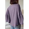 imageBTFBM Womens Casual V Neck Ribbed Knit Shirts 2025 Fall Pullover Tunic Tops Loose Balloon Long Sleeve Blouses TopSolid Taro Purple