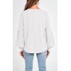 imageBTFBM Womens Casual V Neck Ribbed Knit Shirts 2025 Fall Pullover Tunic Tops Loose Balloon Long Sleeve Blouses TopSolid White