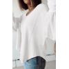imageBTFBM Womens Casual V Neck Ribbed Knit Shirts 2025 Fall Pullover Tunic Tops Loose Balloon Long Sleeve Blouses TopSolid White