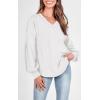 imageBTFBM Womens Casual V Neck Ribbed Knit Shirts 2025 Fall Pullover Tunic Tops Loose Balloon Long Sleeve Blouses TopSolid White