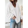 imageBTFBM Womens Casual V Neck Ribbed Knit Shirts 2025 Fall Pullover Tunic Tops Loose Balloon Long Sleeve Blouses TopSolid White