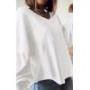 imageBTFBM Womens Casual V Neck Ribbed Knit Shirts 2025 Fall Pullover Tunic Tops Loose Balloon Long Sleeve Blouses TopSolid White