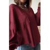 imageBTFBM Womens Casual V Neck Ribbed Knit Shirts 2025 Fall Pullover Tunic Tops Loose Balloon Long Sleeve Blouses TopSolid Wine Red