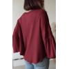 imageBTFBM Womens Casual V Neck Ribbed Knit Shirts 2025 Fall Pullover Tunic Tops Loose Balloon Long Sleeve Blouses TopSolid Wine Red
