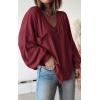 imageBTFBM Womens Casual V Neck Ribbed Knit Shirts 2025 Fall Pullover Tunic Tops Loose Balloon Long Sleeve Blouses TopSolid Wine Red