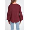 imageBTFBM Womens Casual V Neck Ribbed Knit Shirts 2025 Fall Pullover Tunic Tops Loose Balloon Long Sleeve Blouses TopSolid Wine Red