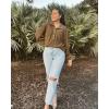 imageBTFBM Womens Casual V Neck Ribbed Knit Shirts 2025 Fall Pullover Tunic Tops Loose Balloon Long Sleeve Blouses TopTurndown Army Green